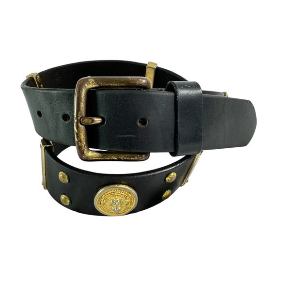 Vintage CODE AZURE Black Genuine Leather Belt with Studs and Lion 34 Unisex - Picture 3 of 16